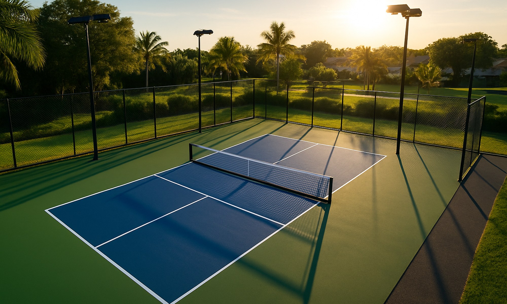 Freshly built pickleball court with pro lines