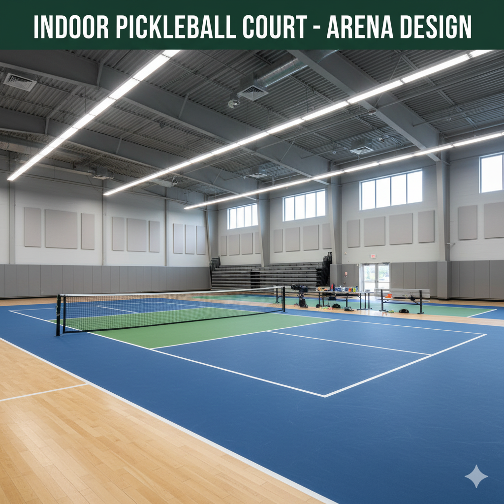 Indoor pickleball court in a gym facility