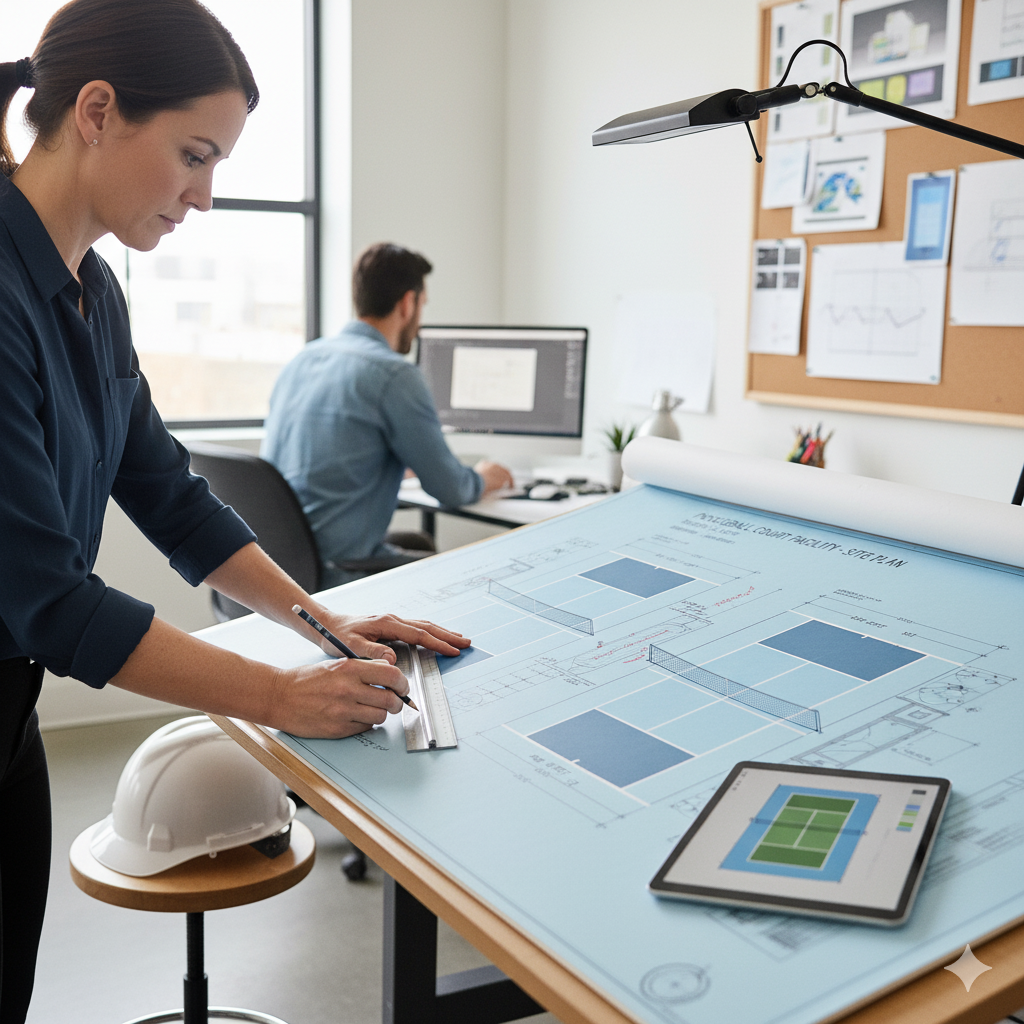 Court plans and design drawings for a pickleball court